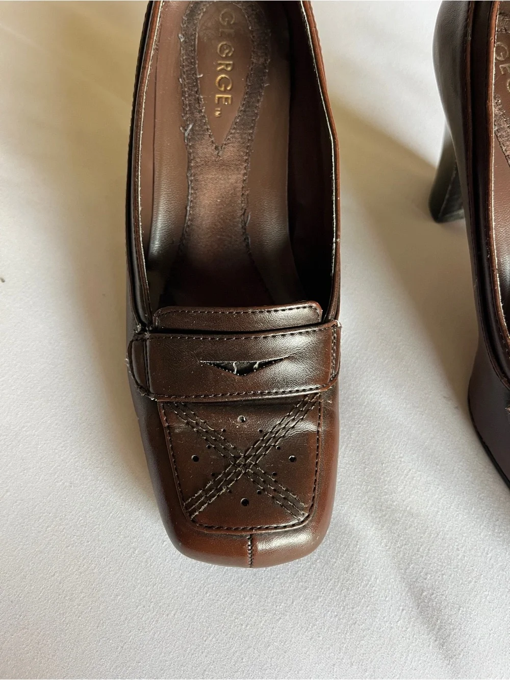George Brown Heeled Loafers Size 5.5 Synthetic Leather Shoes